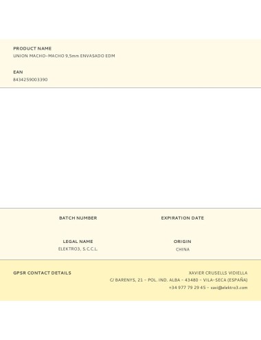 Union macho-macho 9,5mm envasado edm