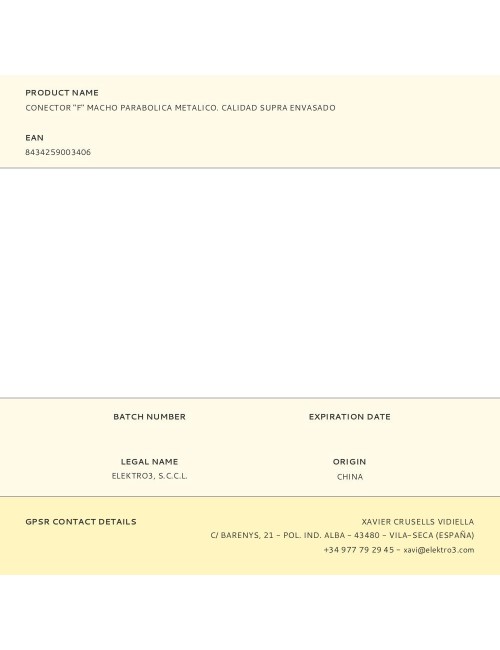 Conector "f" macho parabolica metalico. calidad supra envasado