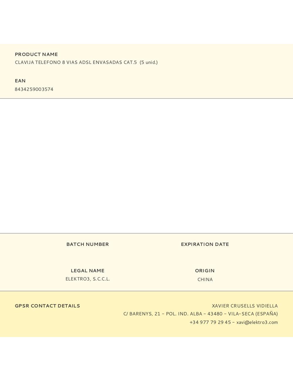 Clavija telefono 8 vias adsl envasadas cat.5 (5 unid.)