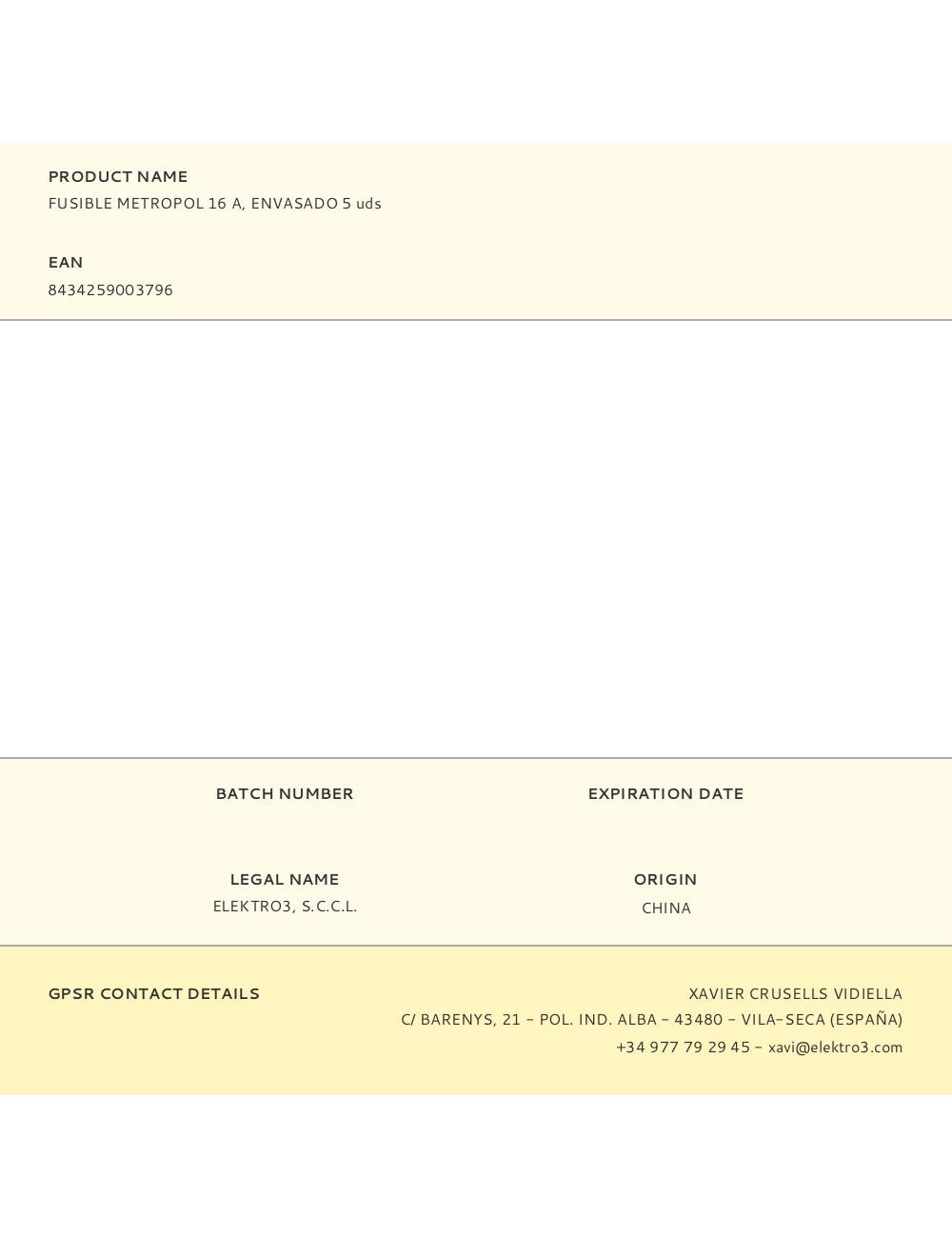 Fusible metropol 16 a, envasado 5 uds