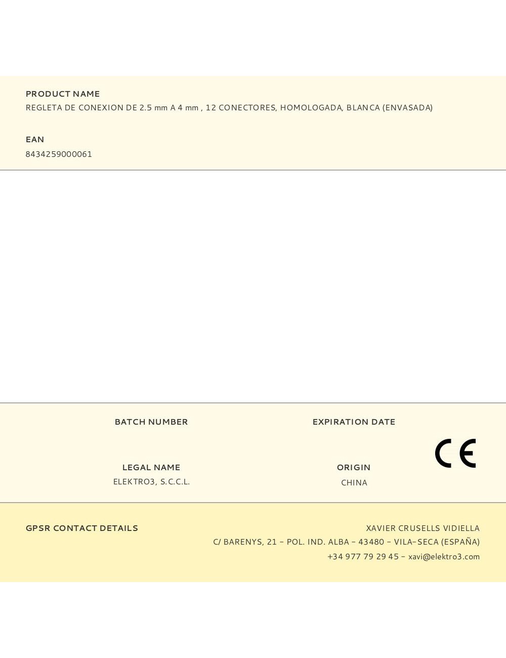 Regleta de conexion de 2.5 mm a 4 mm , 12 conectores, homologada, blanca (envasada)