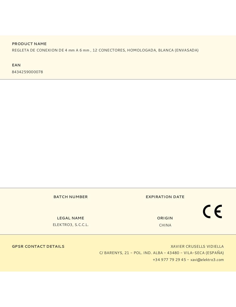 Regleta de conexion de 4 mm a 6 mm , 12 conectores, homologada, blanca (envasada)