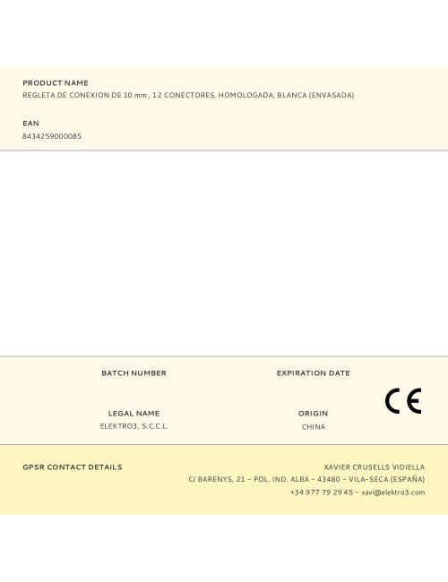 Regleta de conexion de 10 mm , 12 conectores, homologada, blanca (envasada)