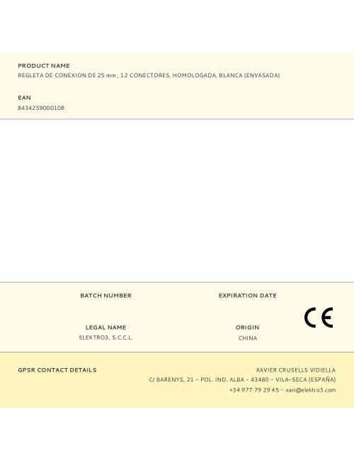 Regleta de conexion de 25 mm , 12 conectores, homologada, blanca (envasada)