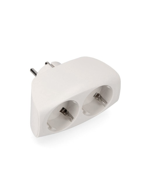 Adaptador doble 2p+t, 16a 250v~ entrada frontal, blanco (retractilado)