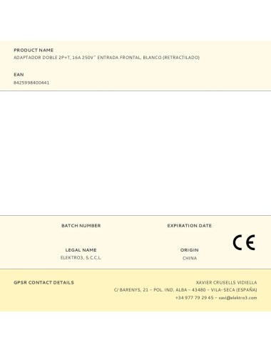 Adaptador doble 2p+t, 16a 250v~ entrada frontal, blanco (retractilado)