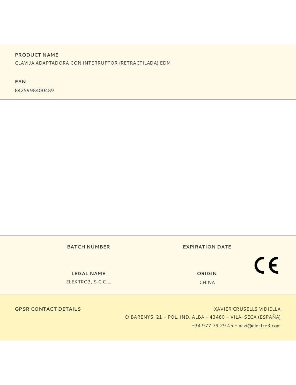 Clavija adaptadora con interruptor (retractilada) edm