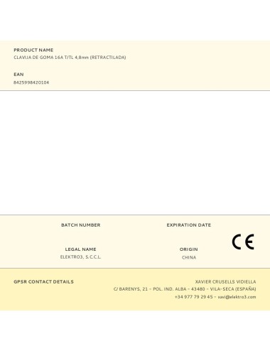 Clavija de goma 16a t/tl 4,8mm (retractilada)