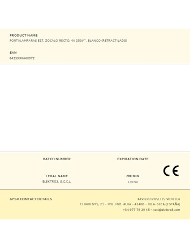 Portalamparas e27, zocalo recto, 4a 250v~, blanco (retractilado)