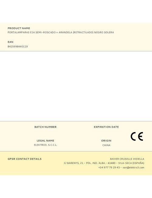 Portalamparas e14 semi-roscado + arandela (retractilado) negro solera