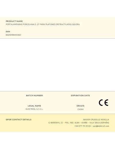 Portalamparas porcelana e-27 para plafones (retractilado) solera