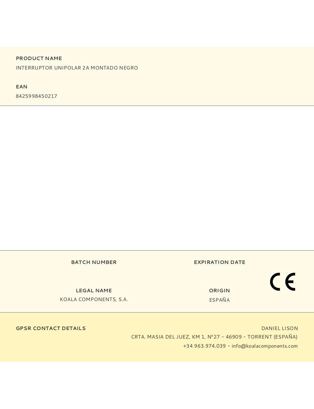 Interruptor unipolar 2a montado negro