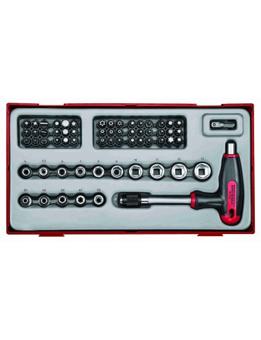 JUEGO DE PUNTAS, VASOS Y PORTAPUNTAS EN T 62 PCS Juego de puntas y vasos de 1\4" con portapuntas de mango en T  TTTHQ62