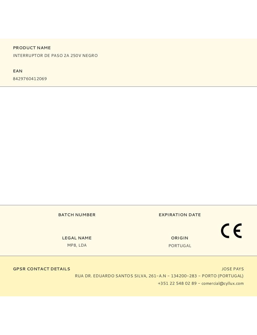 Interruptor de paso 2a 250v negro