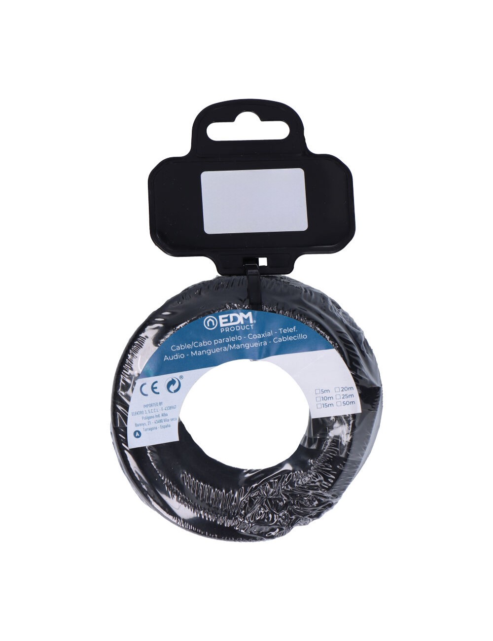 Carrete cable cordón tubular h03vv-f 2 x 0,75 mm negro, 25 m