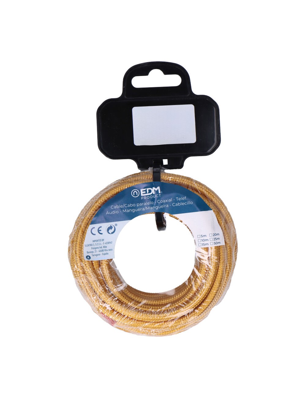 Carrete cable cordón tubular h03vv-f 2 x 0,75 mm oro, 25 m