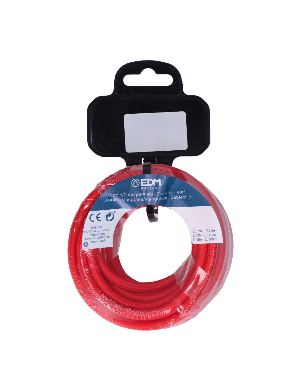 Carrete cable cordón tubular h03vv-f 2 x 0,75 mm rojo, 25 m