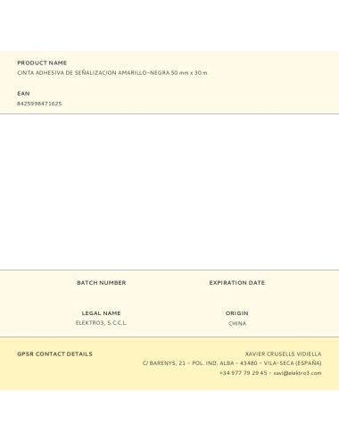 Cinta adhesiva de señalizacion amarillo-negra 50 mm x 30 m