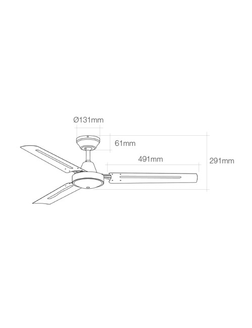 Ventilador de techo modelo mini industrial. color blanco potencia: 60w aspas: ø120cm con controlador de pared edm