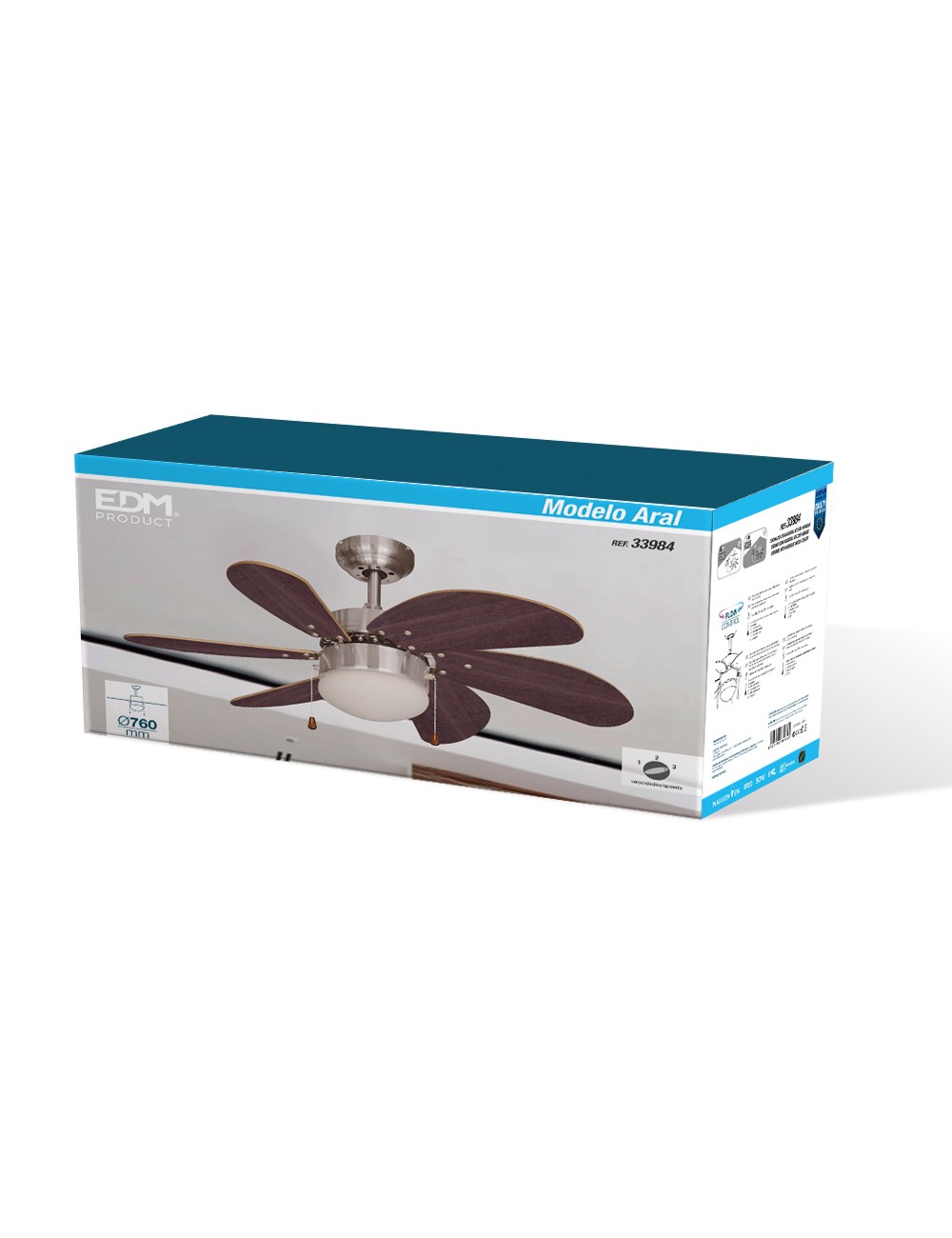 Ventilador de techo modelo aral. color wengue/niquel satinado. potencia: 50w aspas: ø76cm edm