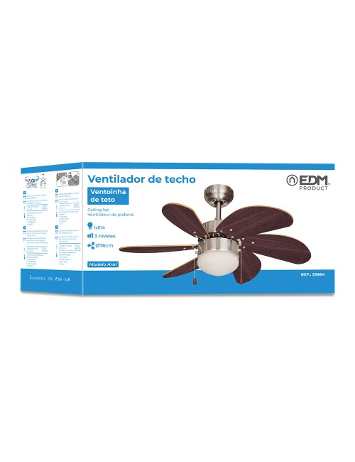 Ventilador de techo modelo aral. color wengue/niquel satinado. potencia: 50w aspas: ø76cm edm