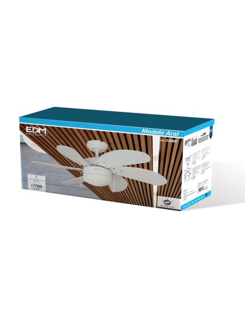 Ventilador de techo modelo aral. color blanco. potencia: 50 w aspas: ø76cm