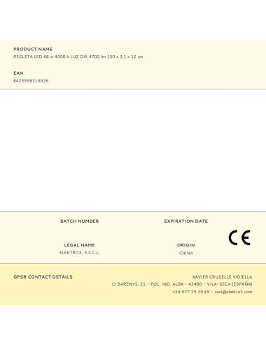 Regleta led 48 w 4000 k luz dia 4700 lm 150 x 3,1 x 12 cm