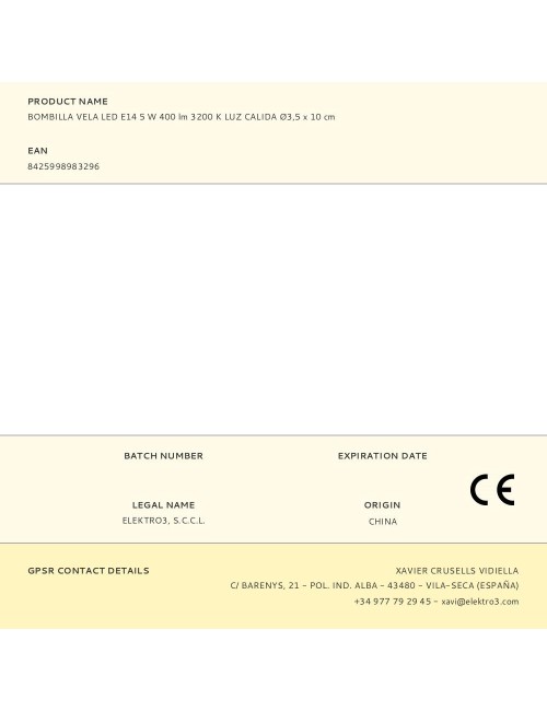 Bombilla vela led e14 5 w 400 lm 3200 k luz calida ø3,5 x 10 cm