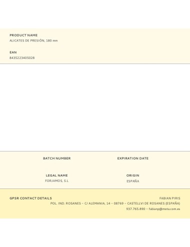 Alicates de presión, 180 mm