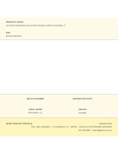 Alicates forjados aislacion pesada corte diagonal 7"