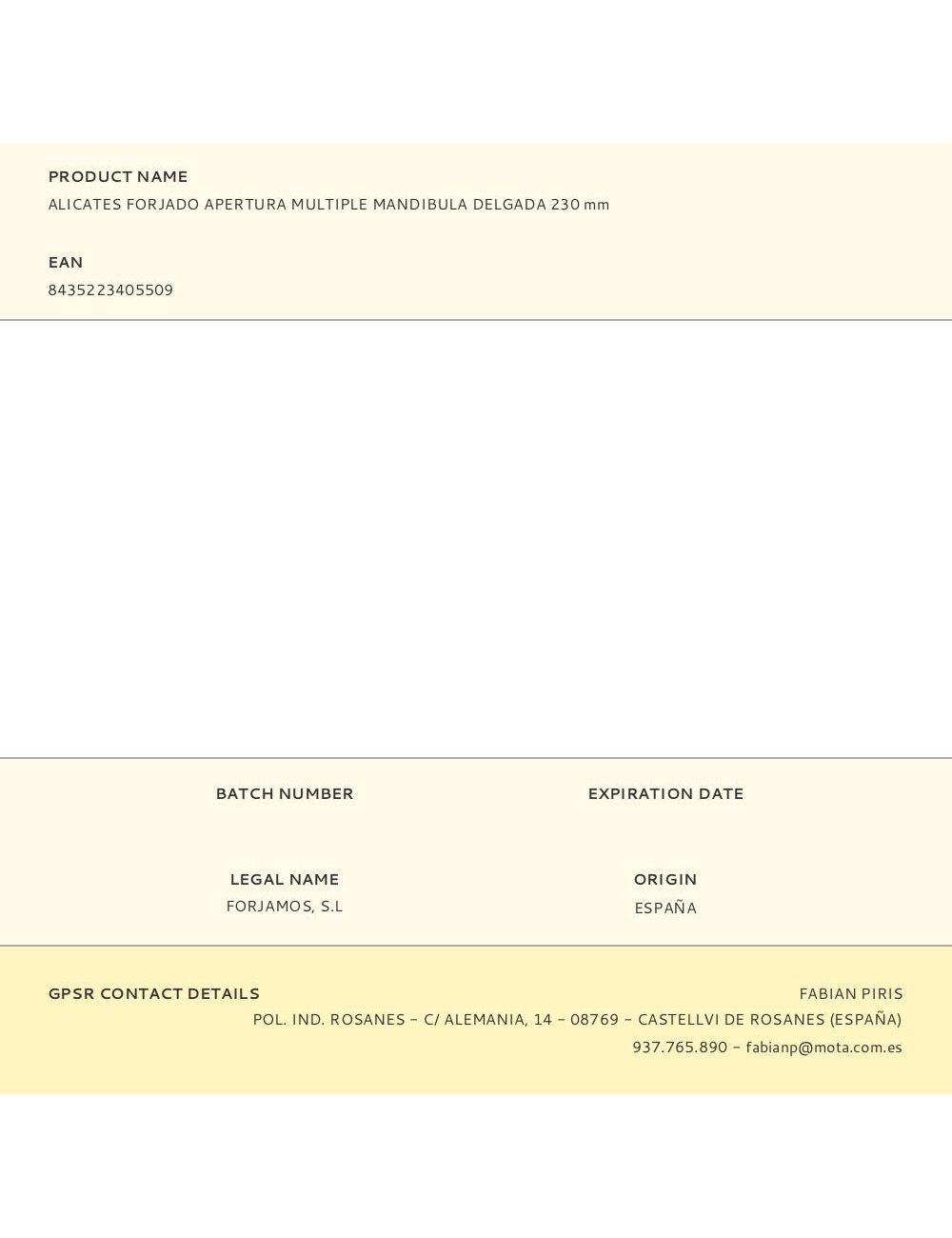 Alicates forjado apertura multiple mandibula delgada 230 mm