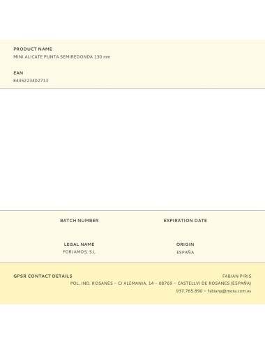 Alicates mini punta semiredonda, carbono, 130 mm