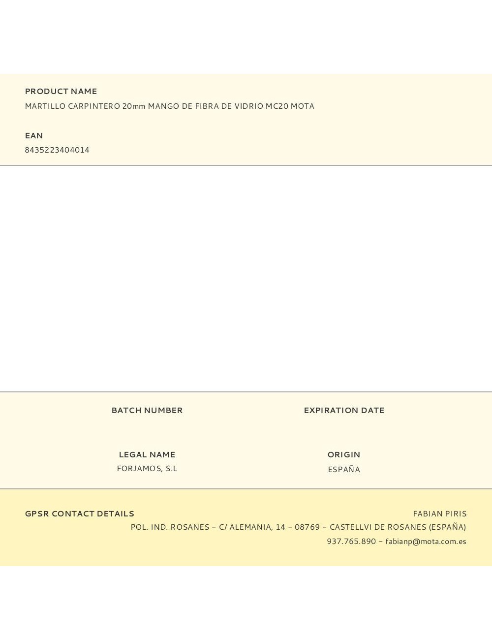 Martillo de carpintero con mango de fibra de vidrio, 300 g 20 mm