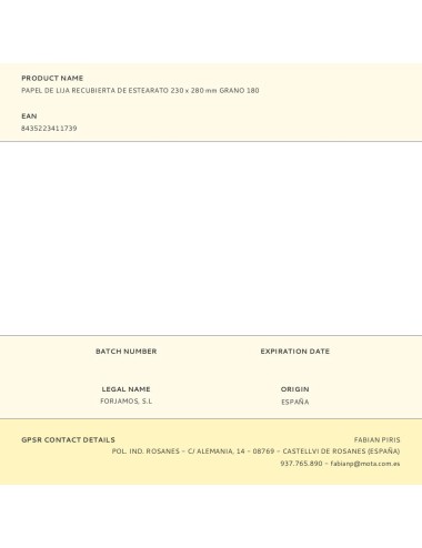 Papel de lija recubierta de estearato 230 x 280 mm grano 180