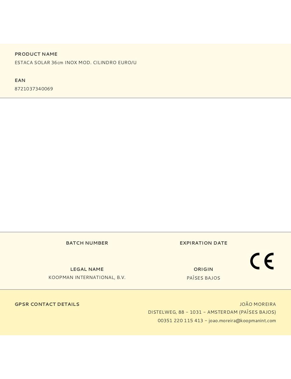 Estaca solar 36cm inox mod. cilindro euro/u