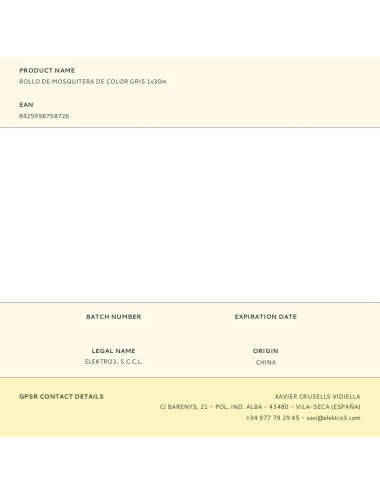 Rollo de mosquitera de color gris 1 x 30 m