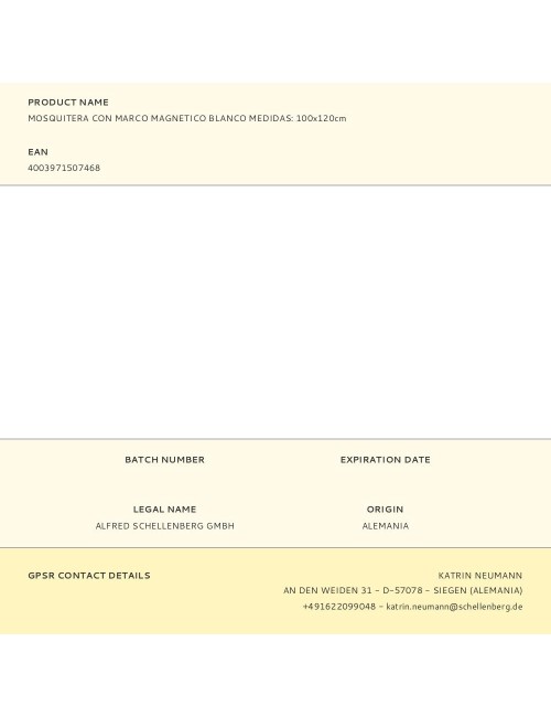 Mosquitera con marco magnetico blanco 100 x 120 cm