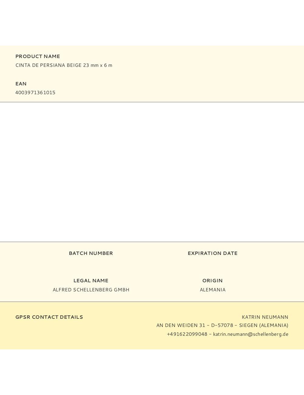 Cinta de persiana beige 23 mm x 6 m