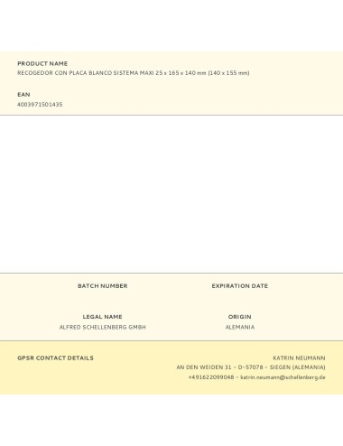 Recogedor con placa blanco sistema maxi 25 x 165 x 140 mm (140 x 155 mm)