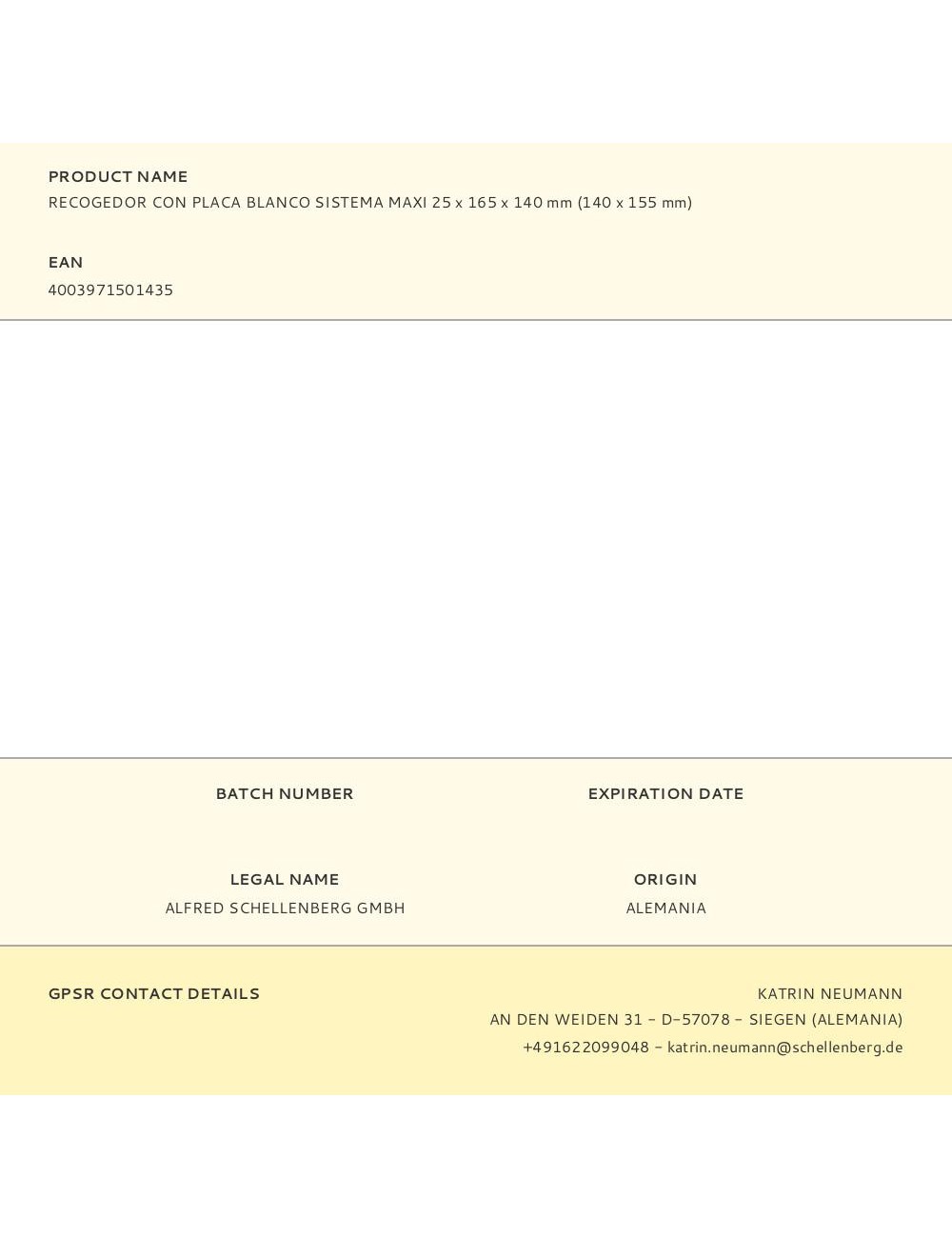 Recogedor con placa blanco sistema maxi 25 x 165 x 140 mm (140 x 155 mm)