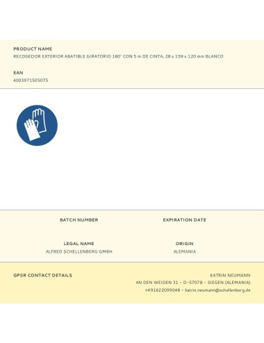 Recogedor exterior abatible giratorio 180° con 5 m de cinta, 28 x 159 x 120 mm blanco