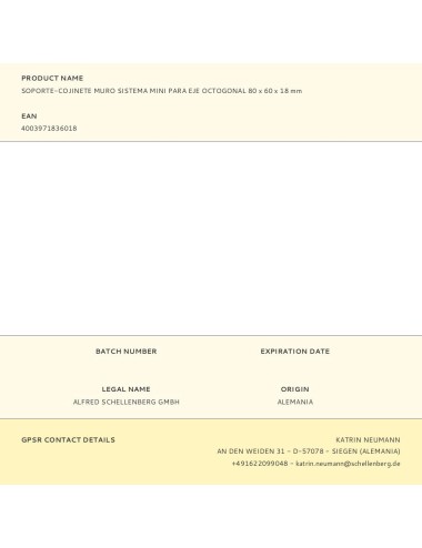 Soporte-cojinete muro sistema mini para eje octogonal 80 x 60 x 18 mm