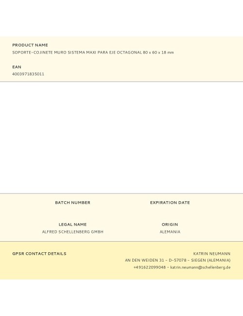 Soporte-cojinete muro sistema maxi para eje octagonal 80 x 60 x 18 mm