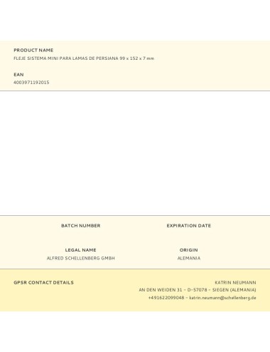 Fleje sistema mini para lamas de persiana 99 x 152 x 7 mm