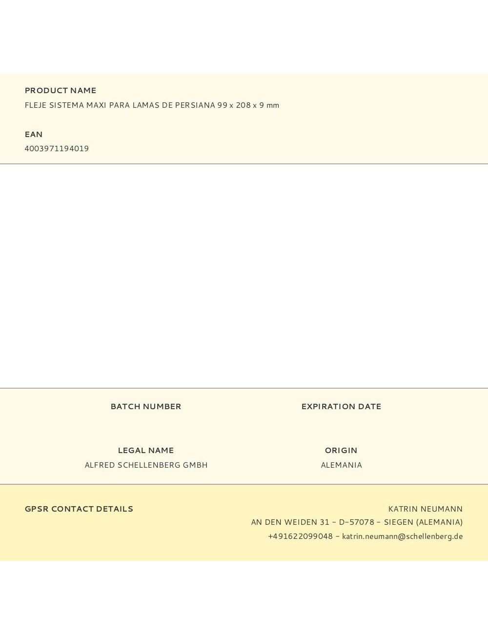 Fleje sistema maxi para lamas de persiana 99 x 208 x 9 mm