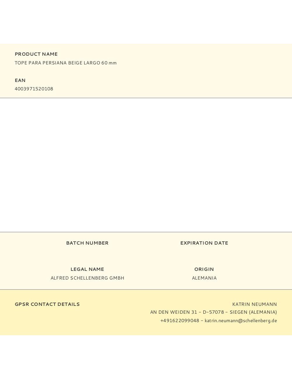 Tope para persiana beige largo 60 mm