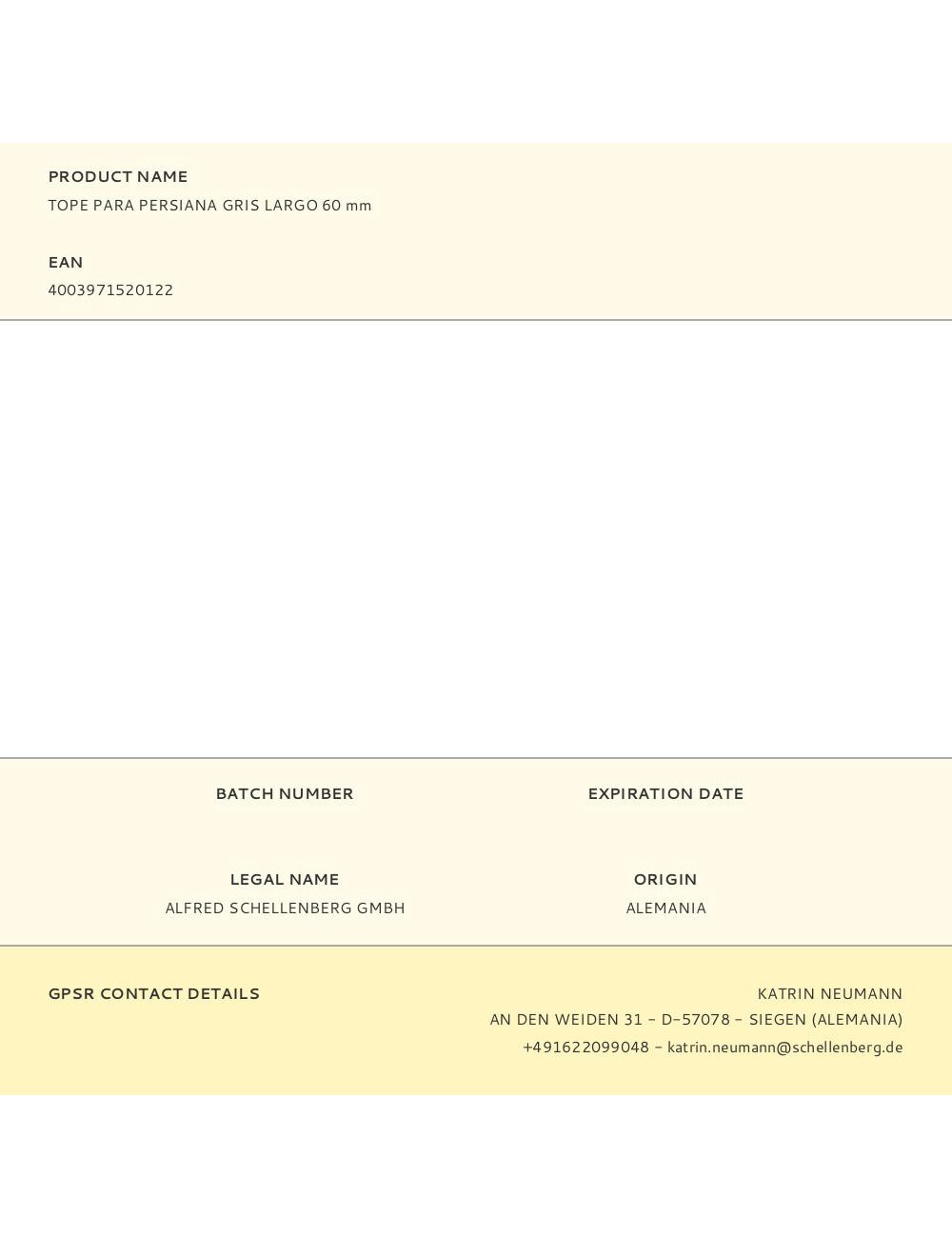 Tope para persiana gris largo 60 mm