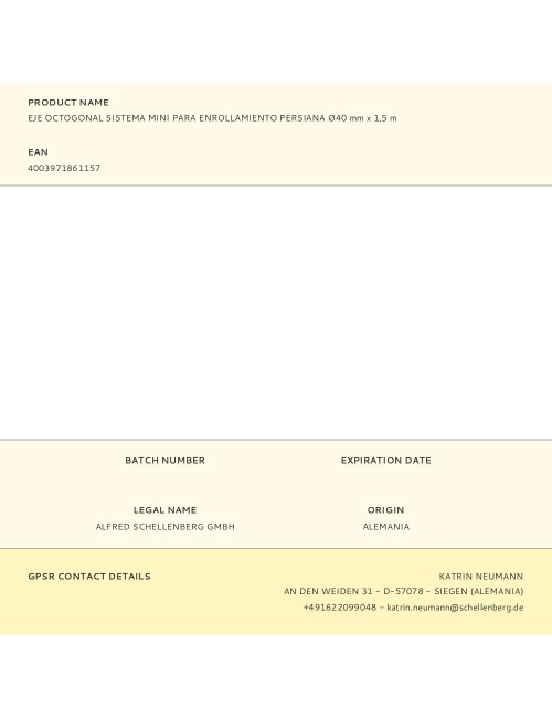 Eje octogonal sistema mini para enrollamiento persiana ø40 mm x 1,5 m