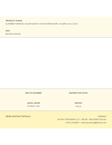 Alambre forrado color blanco con dispensador, calibre 4 mm x 50 m