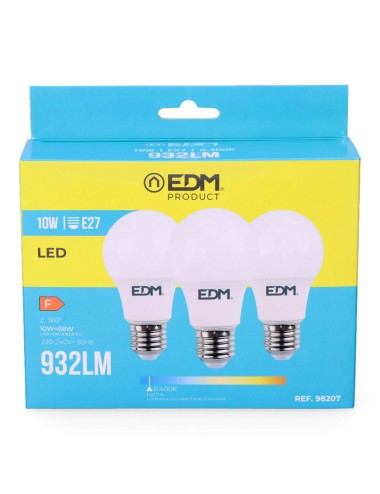 Kit 3 bombillas standard led e27 10 w 932 lm 6400 k luz fria ø6 x 10,8 cm